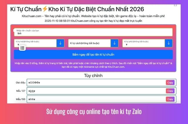 công cụ kí tự cho zalo
