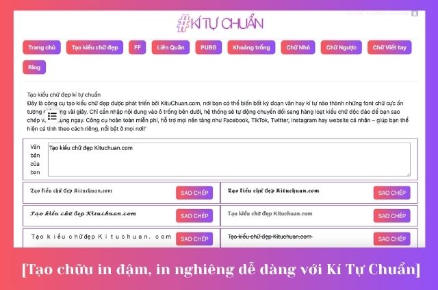 công cụ tạo chữ nghiêng, chữ đậm