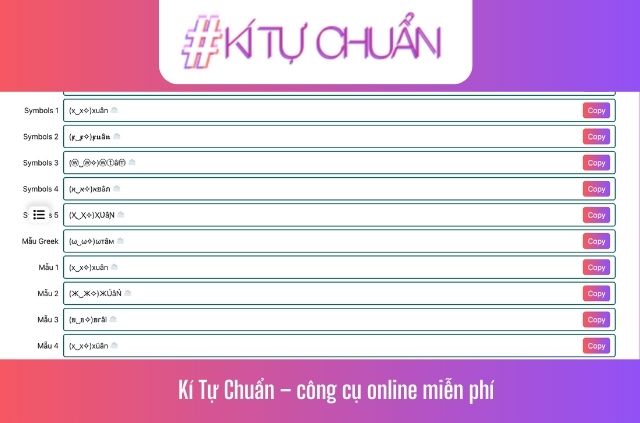 công cụ tạo ra tên kí tự