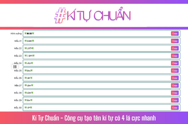 công cụ tạo tên kí tự hình cỏ 4 lá