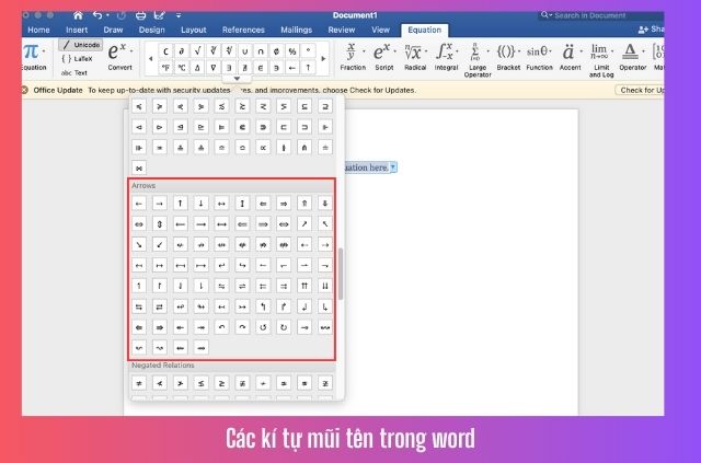 kí tự dạng mũi tên trong word