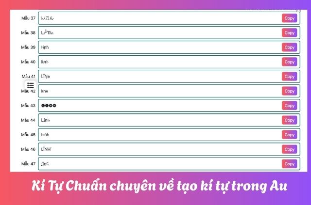 kí tự game audition