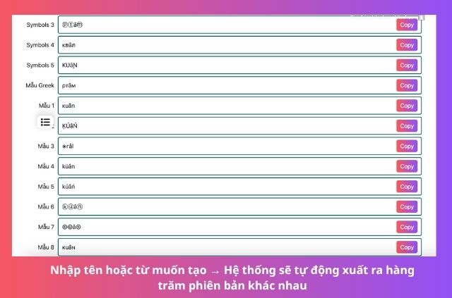 công cụ tạo ra tên kí tự