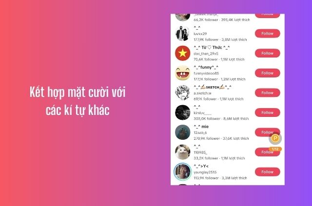 kết hợp kí tự mặt cười với kí tự khác