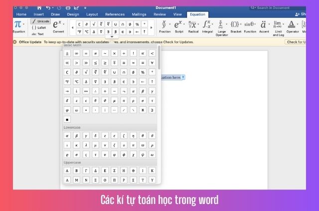 kí tự toán trong word