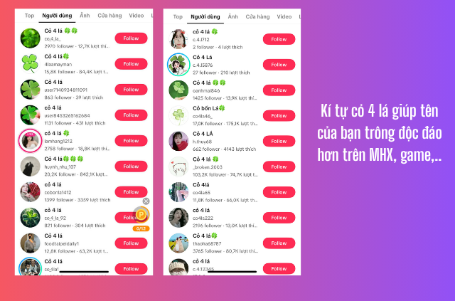 tên kí tự cây cỏ 4 lá