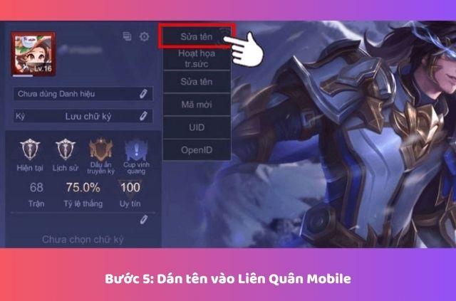 bước 5 đổi tên kí tự đặc biệt game liên quân