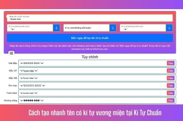 cách tạo nhanh tên có kí tự vương miện