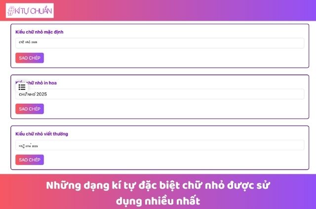 dạng kí tự đặc biệt dạng chữ nhỏ