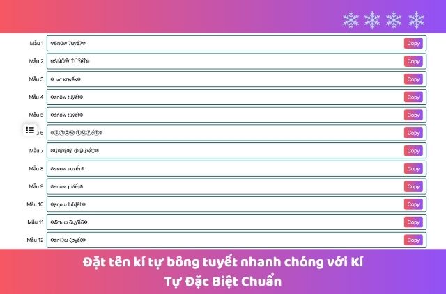 đặt tên kí tự dạng bông tuyết