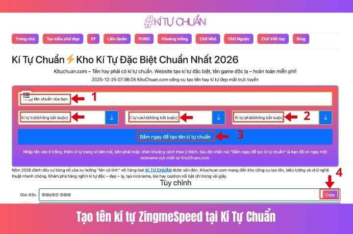 tạo tên kí tự cho zingseed với kí tự chuẩn