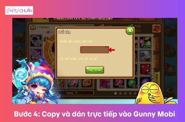 đổi tên kí tự game gunny mobi bước 4
