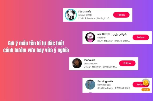 gợi ý tên kí tự dạng cánh bướm