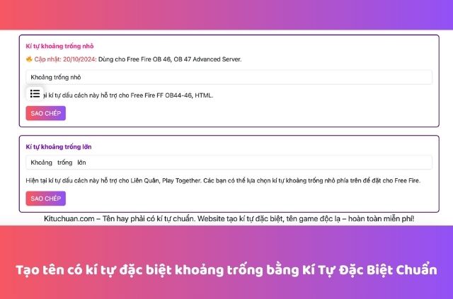 kí tự khoảng trống công cụ