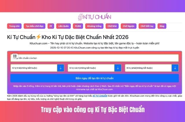truy cập công cụ kí tự chuẩn