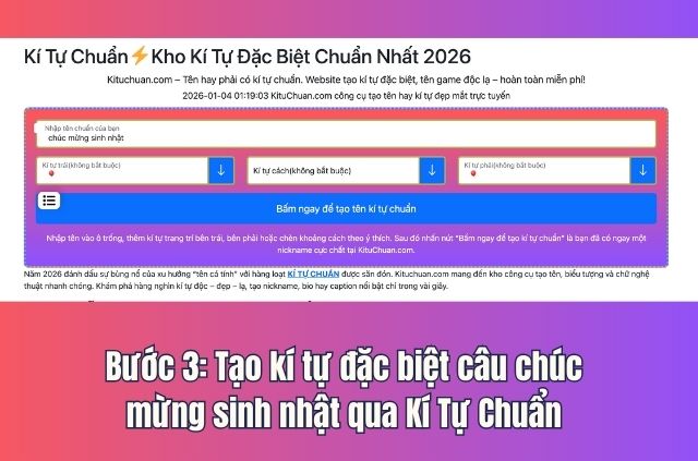 bước 3 tạo kí tự câu chúc mừng sinh nhật