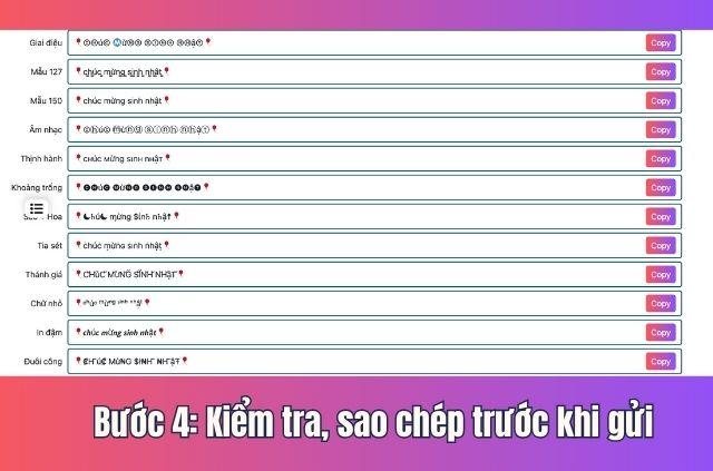 bước 4 tạo kí tự câu chúc mừng sinh nhật