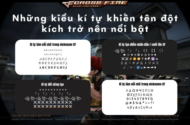 kiểu kí tự làm tên đột kích nổi bật