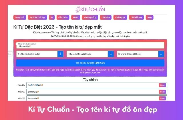 Tạo tên kí tự các đồ ăn với công cụ Kí Tự Chuẩn